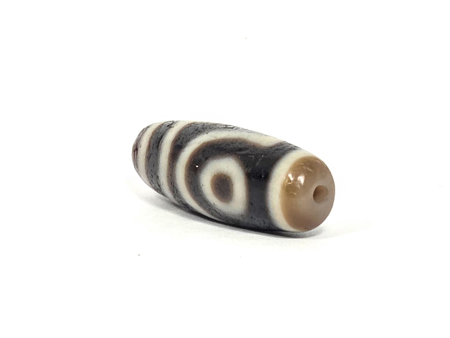 Ac-073026-2E ancient two eye dzi drill end warm tan agate-internal colour small clean drill hole unretouched