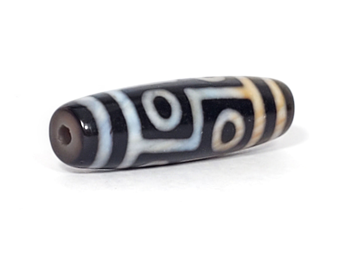 Six eye dzi bead black agate with white stripe pattern and drill hole