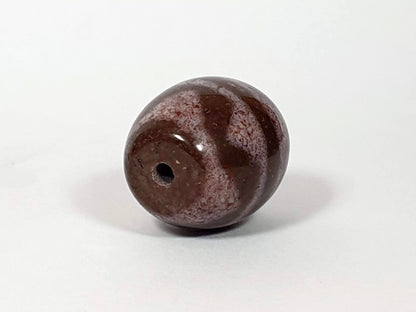 N-062926-TTBS2 Bead B, side rotation, cream-lavender ovoid agate, tiger tooth bands, drill hole visible, unretouched