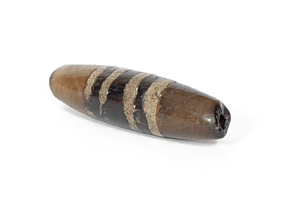 Ac-041320-7SChung ancient Chung dzi, RIGHT TIP FRACTURE — chip at pointed end, drill hole visible, unretouched