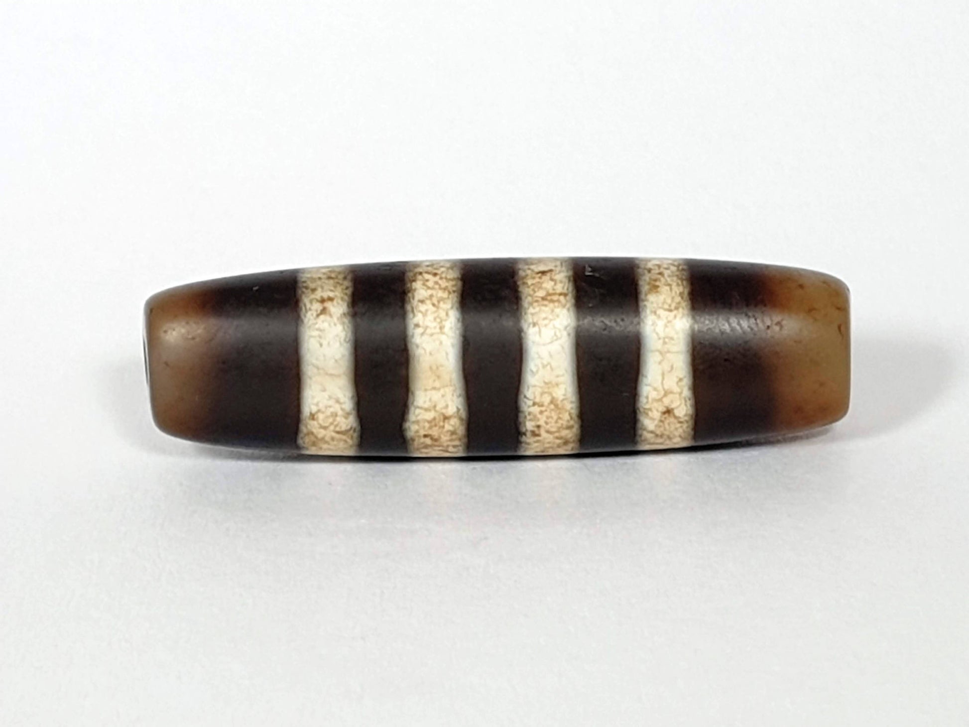 At-061920-7SChung antique seven stripe Chung dzi, Face C, warmest luminous honey-brown ground, cream bands, unretouched
