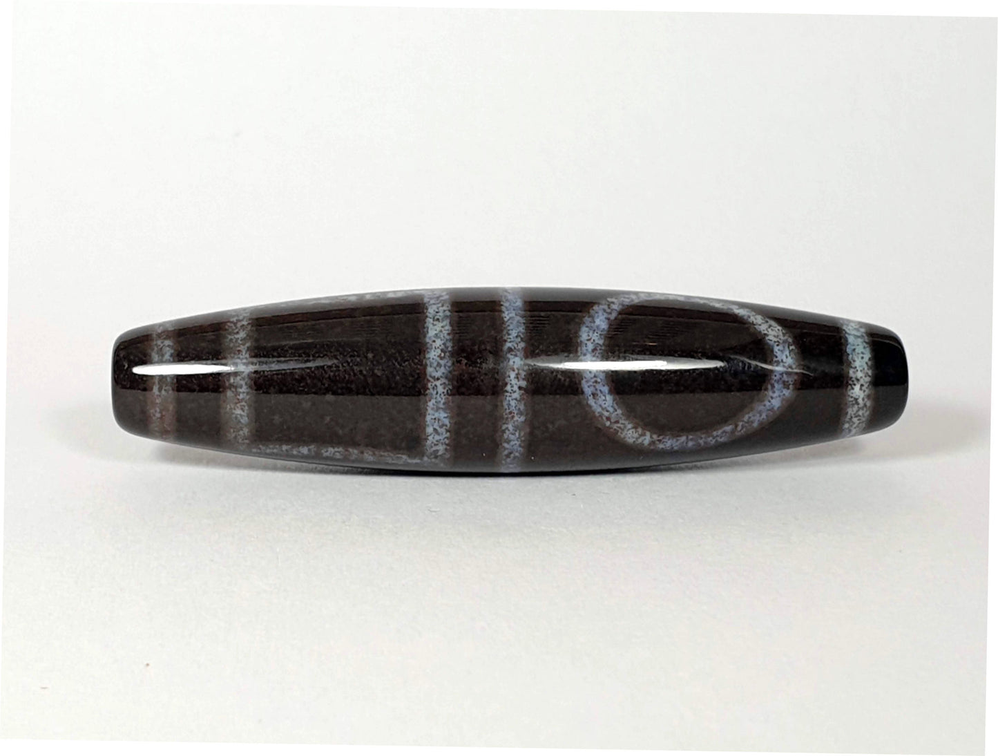 N-062126-HE New Double Heaven Earth dzi bead, full side profile, 60.4×14.3mm, unretouched