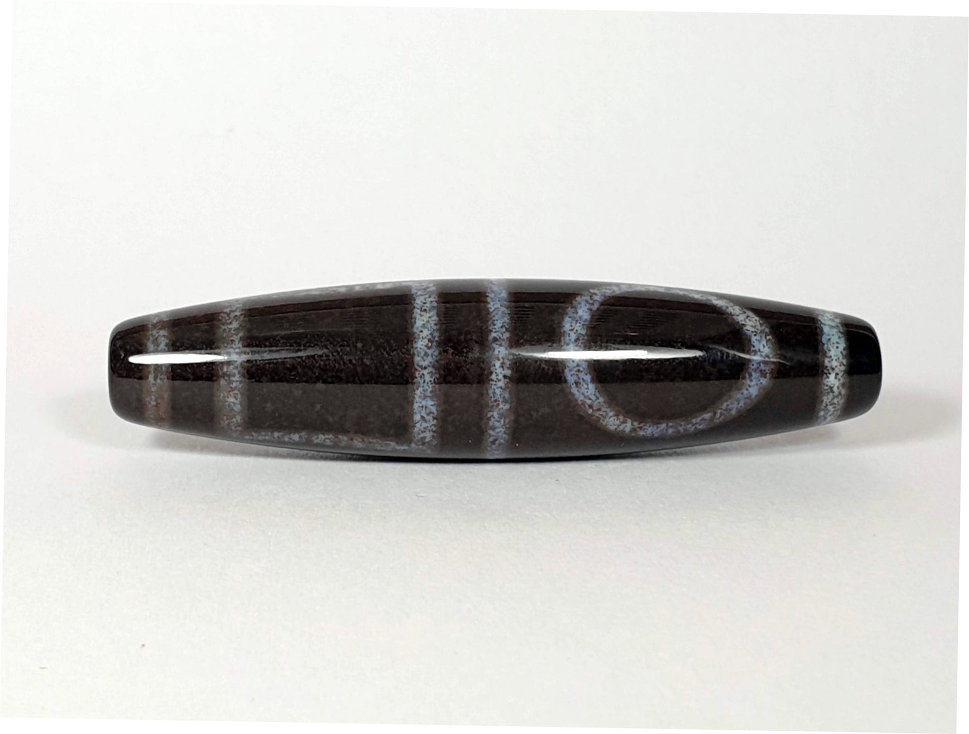 N-062126-HE New Double Heaven Earth dzi bead, full side profile, 60.4×14.3mm, unretouched
