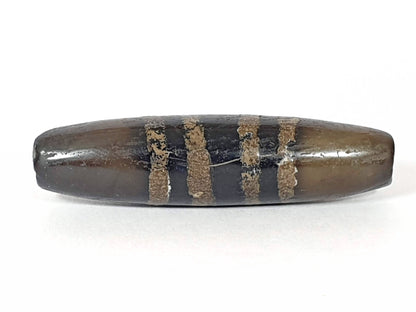 Ac-080620-7SChung ancient Chung dzi, 48.2×12.4mm, Face A, scratch disclosed, warm dark brown, sandy-tan bands, unretouched