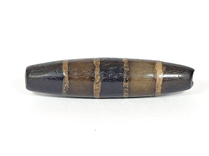 Ac-081020-7SChung ancient seven stripe Chung dzi, Face C, warm dark brown ground, golden-tan bands, unretouched