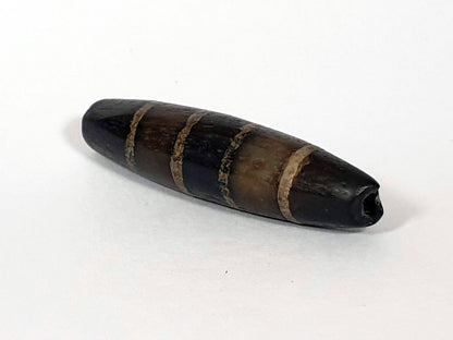 Ac-081020-7SChung ancient seven stripe Chung dzi, right end, ancient enlarged drill hole, near-pitch-black tip, unretouched