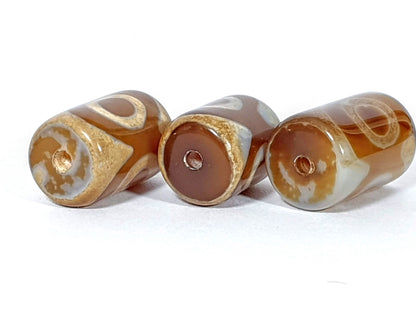 N-062626-3ESET set three new three eye dzi, opposite drill end, end cap colour depth visible, unretouched
