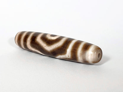 Qing Dynasty three eye dzi — opposite end, drill hole with orange-red inner ring, stripe pattern, At-0426-3EQ