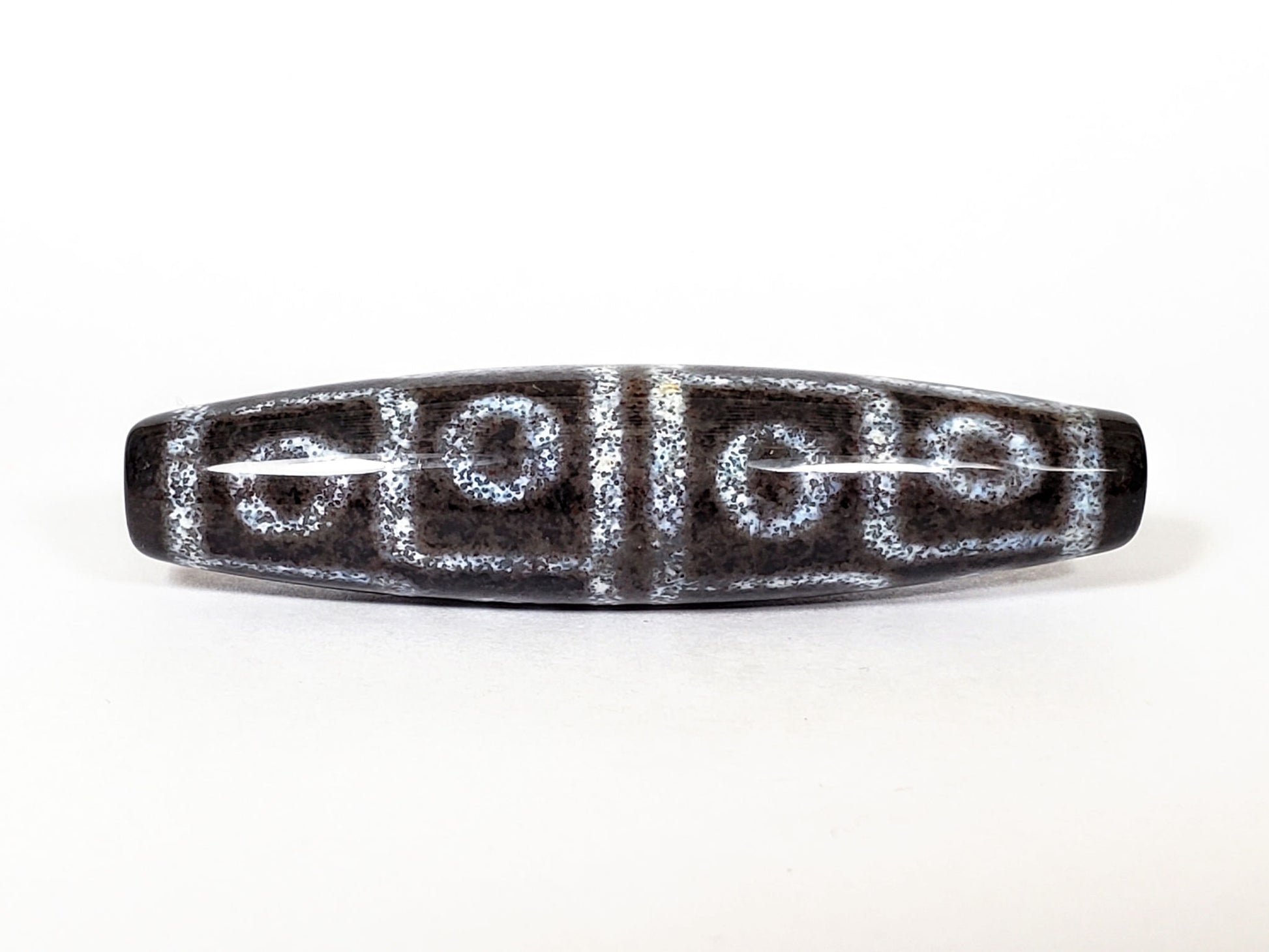 N-062126-12E-2 New Twelve Eye dzi bead, full side profile, 60.1×14.5mm, unretouched