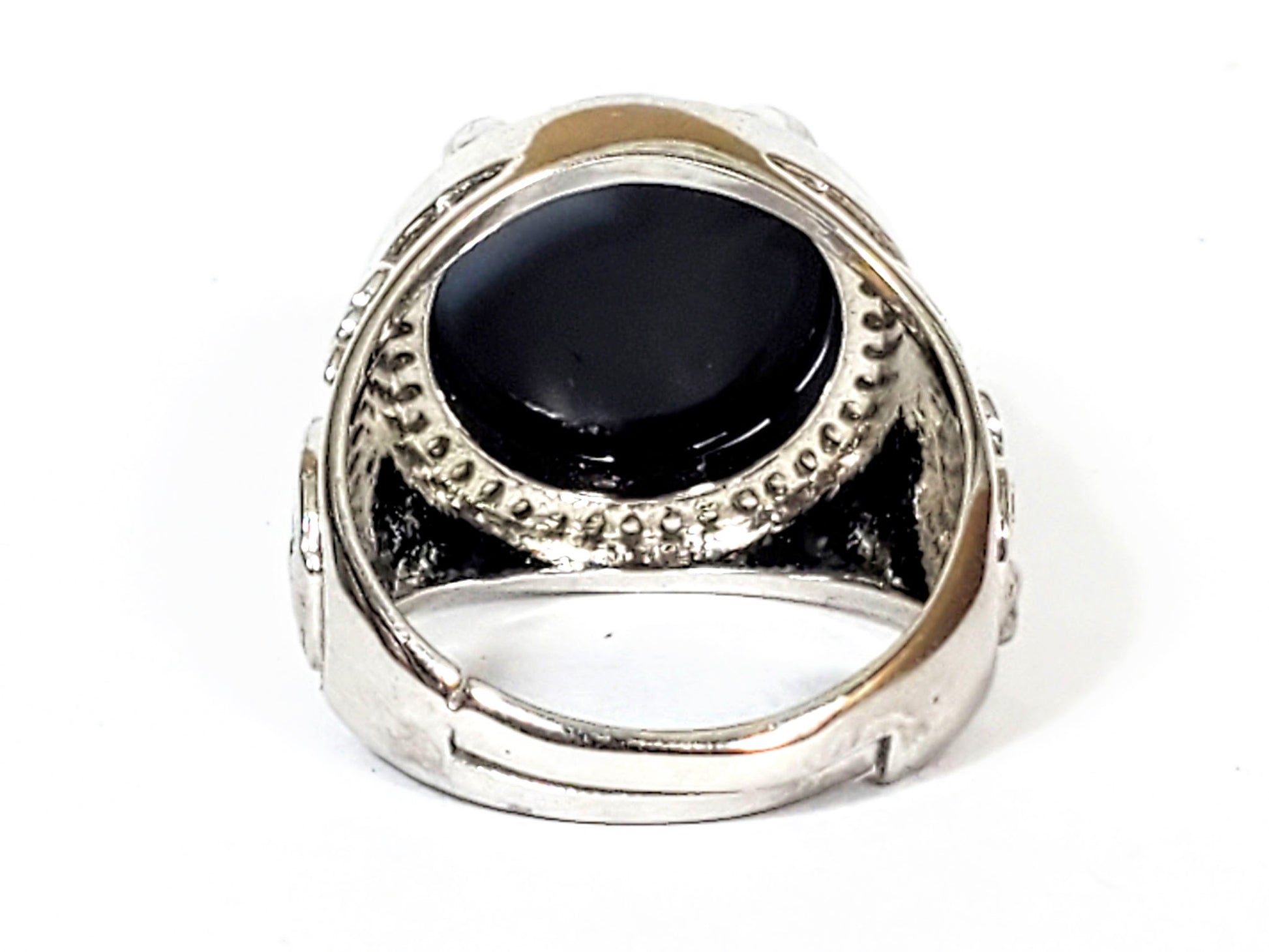 R-060626-LM Luk Mik ring underside, adjustable open-back split band, inner dotted halo frame, unretouched