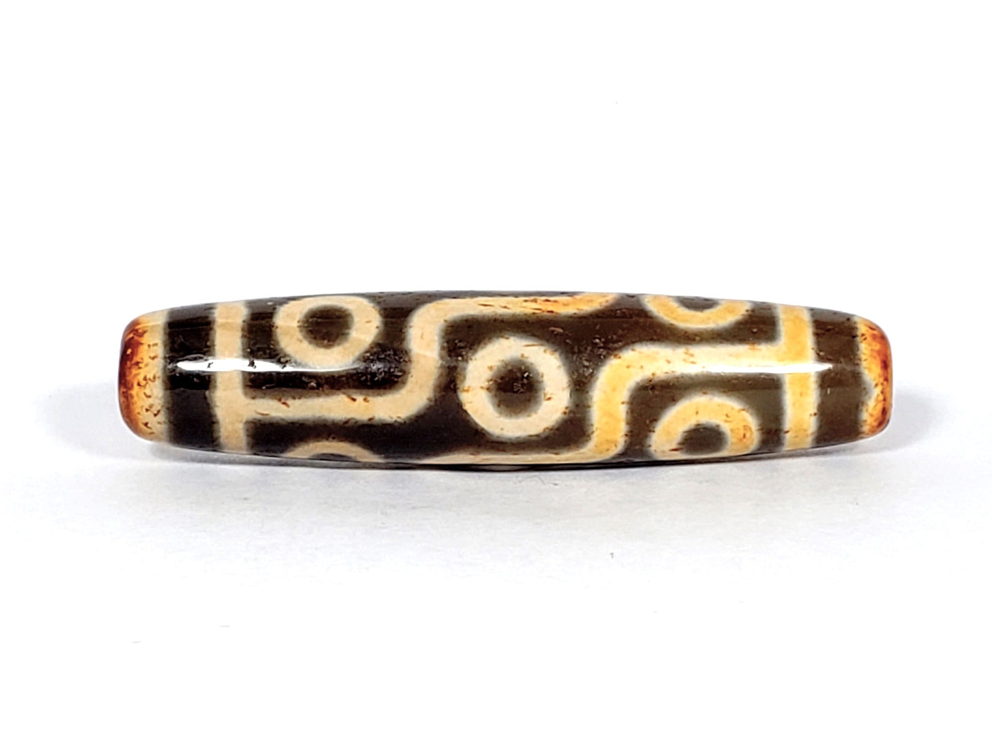 V-FA-062026-9EA2 vintage nine eye dzi, amber end caps, 56.2mm