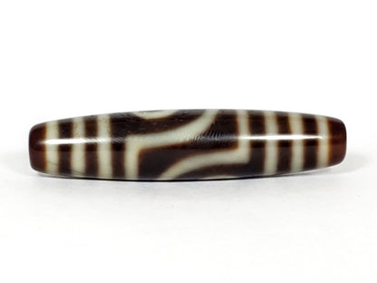 V-031122-2E dzi bead, single eye face with triple-bar stripes, brown agate, unretouched.