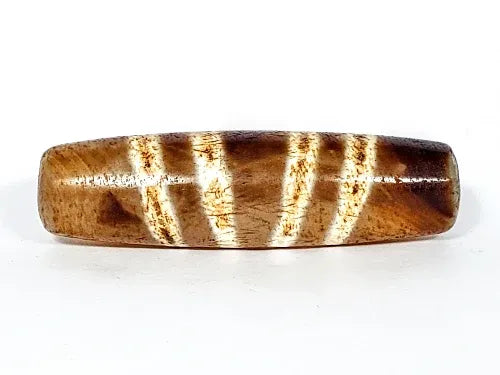Ac-031322-7SChung, 59.7×16.9mm ancient 7 stripe Chung dzi, warm brown ground, cream-white diagonal stripes, unretouched