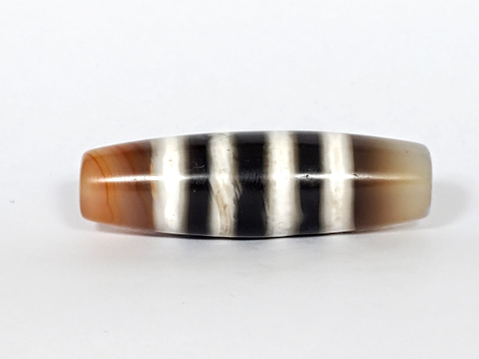 N-050222-7SChung, 45.2×14.1mm new 7 stripe Chung dzi, pitch-black ground, pure white stripes, mirror gloss, unretouched