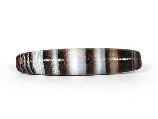 N-N-062126-CS1 New Cigar Shape natural banded agate dzi, full side profile, brown-grey bands, 56.6×12.4mm, unretouched