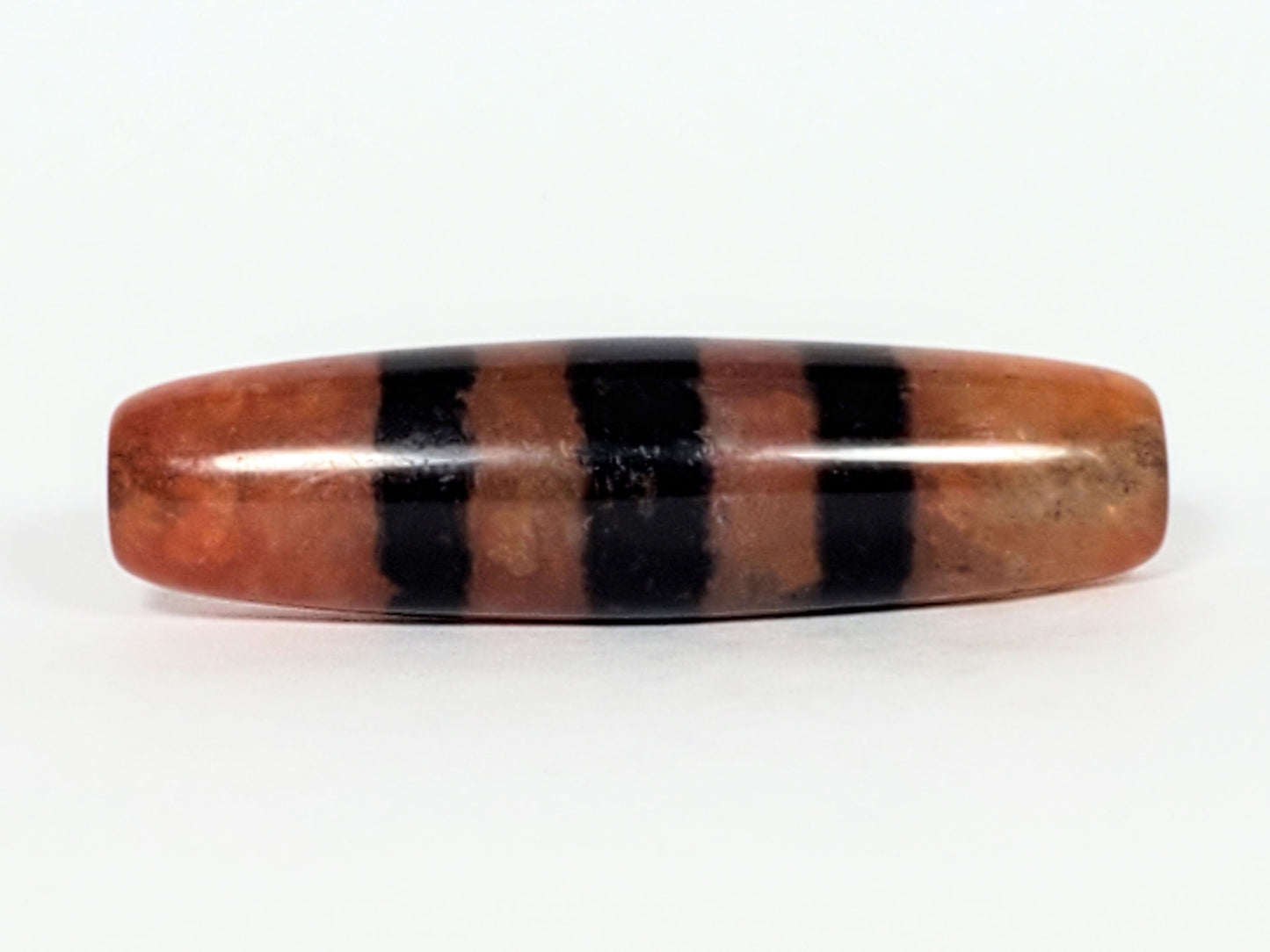 At-070622-5SChung, Face C, terracotta-orange ground variation visible, five wide black stripes, stripe-width variation, unretouched