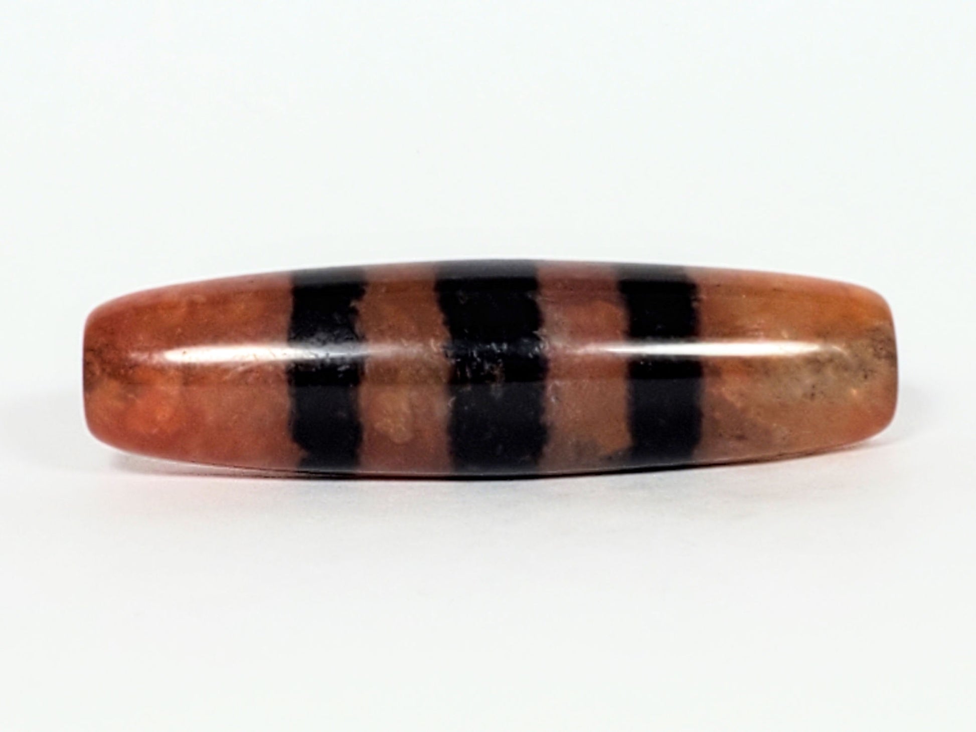 At-070622-5SChung, Face C, terracotta-orange ground variation visible, five wide black stripes, stripe-width variation, unretouched