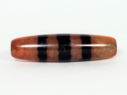 At-070622-5SChung, Face C, terracotta-orange ground variation visible, five wide black stripes, stripe-width variation, unretouched