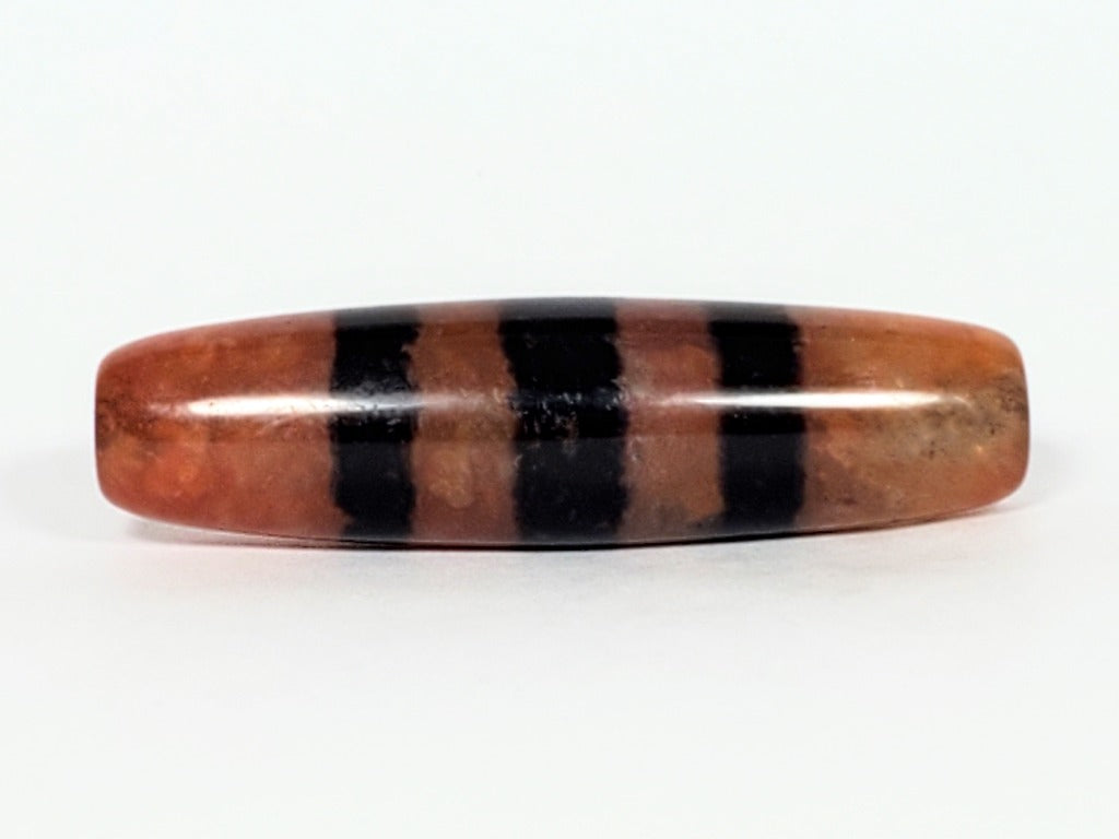 At-070622-5SChung, Face C, terracotta-orange ground variation visible, five wide black stripes, stripe-width variation, unretouched