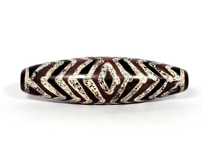 At-071322-3ETT antique carnelian dzi, 52.4×15.1mm, Face A, diamond eye + tiger stripe, chocolate-brown, unretouched