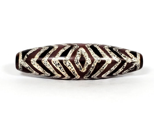 At-071322-3ETT antique carnelian dzi, 52.4×15.1mm, Face A, diamond eye + tiger stripe, chocolate-brown, unretouched