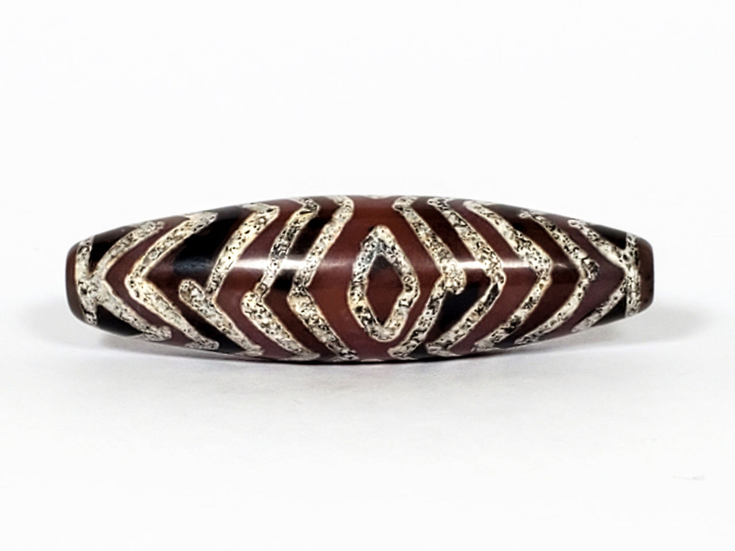 At-071322-3ETT antique carnelian dzi, Face C, third diamond eye, continuous tiger stripe wrap, chocolate-brown, unretouched
