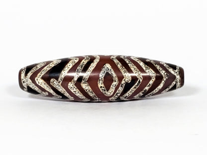 At-071322-3ETT antique carnelian dzi, Face C, third diamond eye, continuous tiger stripe wrap, chocolate-brown, unretouched
