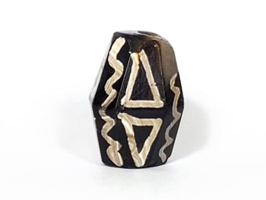 Ac-072222-OCD ancient octagonal tiger tooth wave dzi dark brown agate face three warm honey-brown banding zone unretouched