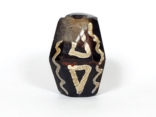 Ac-072222-OCD ancient octagonal tiger tooth wave dzi dark brown agate face three warm honey-brown banding zone unretouched