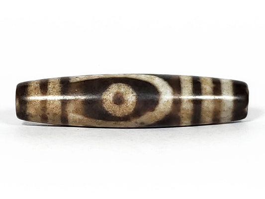 N-062126-2E2 New Two Eye dzi bead, full side profile, 58.4×13.7mm, cream ground, unretouched