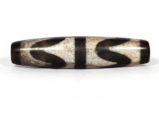 N-062226-DW2, double wave agate dzi, 58.2×13.8mm, very dark brown, sandy-beige wave motif, face A, unretouched