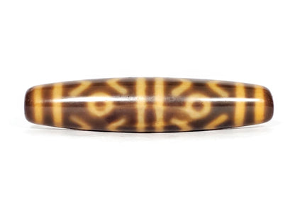 At-053126-6ETT, third-face rotation, six eye tiger tooth composition, honey-gold motif lines, 57.9mm spindle, unretouched