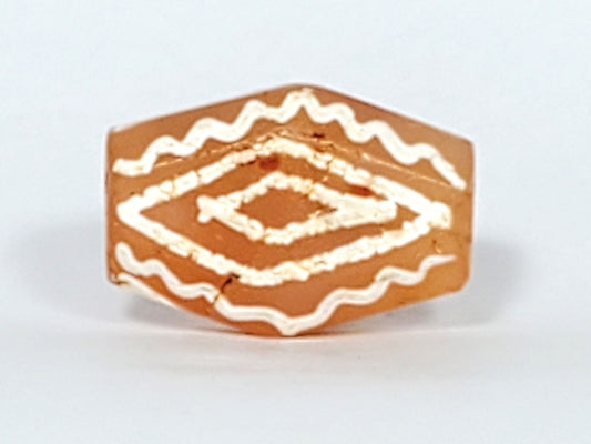 Ac-030623-DDIE ancient carnelian dzi, double diamond eye-in-eye face, terracotta-orange, cream motif, unretouched