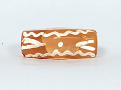 Ac-030623-DDIE carnelian dzi long face, star dot, tiger tooth chevrons, wave border, terracotta-orange, unretouched