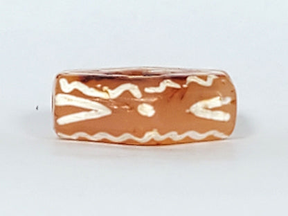 Ac-030623-DDIE carnelian dzi second long face, tiger tooth chevrons and star dot, wave lines, unretouched