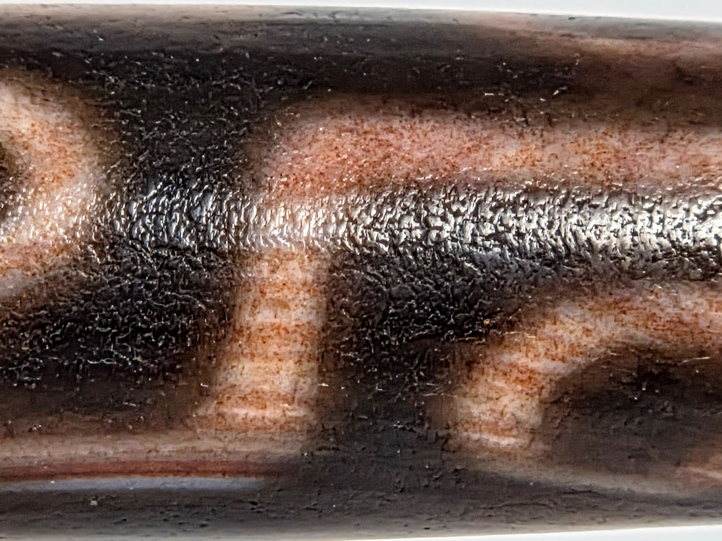 At-062926-9EBS macro 2, dark ground micro-texture and cinnabar inclusions, antique nine eye agate, unretouched