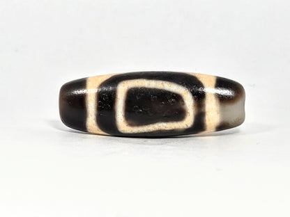 V-071326-HE face A, angular rectangle Heaven Earth zone, vintage Taiwan dzi 37.1×13.2mm, deep dark brown-black, unretouched