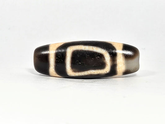 V-071326-HE face A, angular rectangle Heaven Earth zone, vintage Taiwan dzi 37.1×13.2mm, deep dark brown-black, unretouched