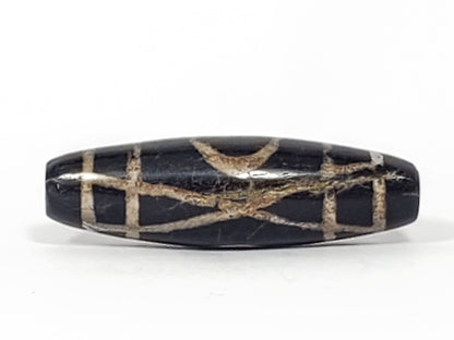 Ac-070926-TWE ancient two eye dzi pitch-black agate second face X-cross element heavy calcification unretouched