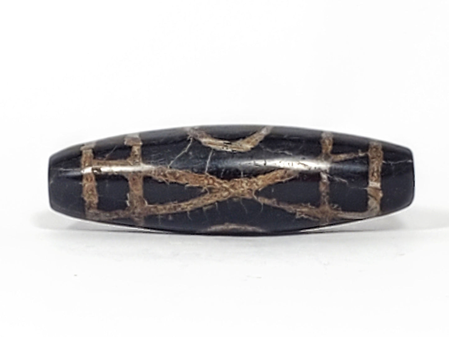 Ac-070926-TWE ancient two eye dzi pitch-black agate fourth face grid calcification X-cross element unretouched