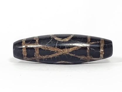 Ac-070926-TWE ancient two eye dzi pitch-black agate fourth face grid calcification X-cross element unretouched