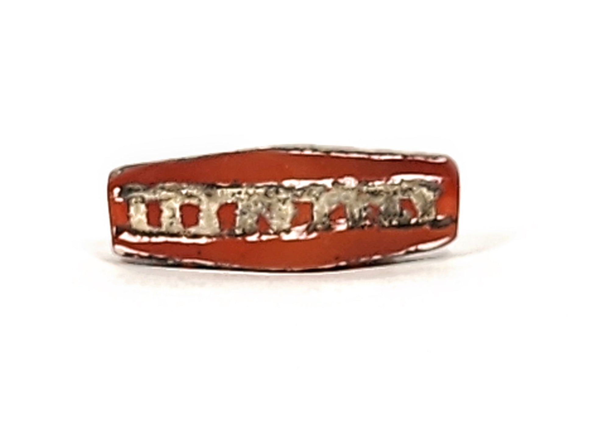 Ac-010825-4RT face D close, rectangular rail windows visible, terracotta carnelian ground, dark border trim, unretouched