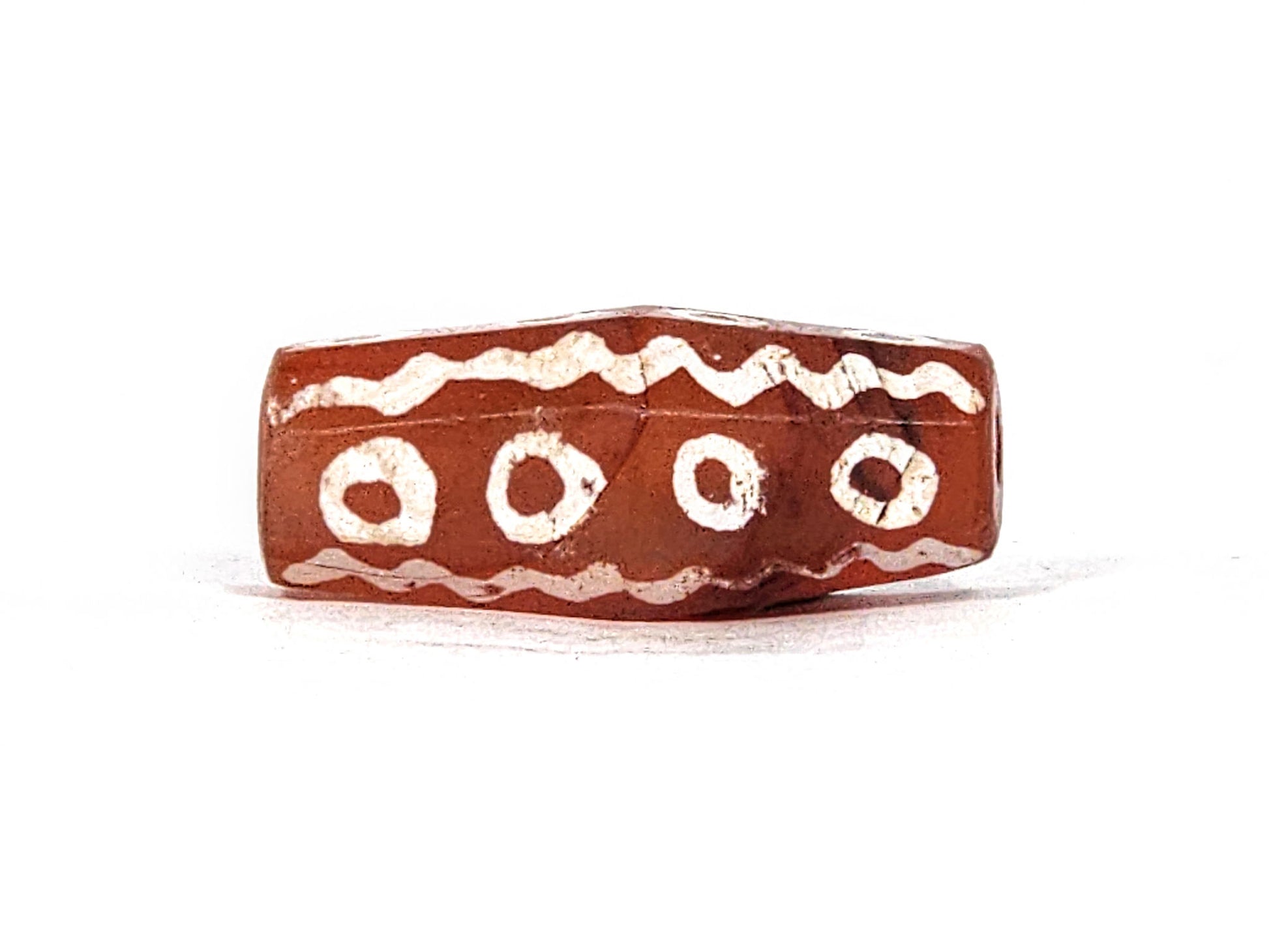 Ac-010825-16EW face D, wave band wear visible, 4 ring eyes, octagonal flat face, matte terracotta carnelian, unretouched