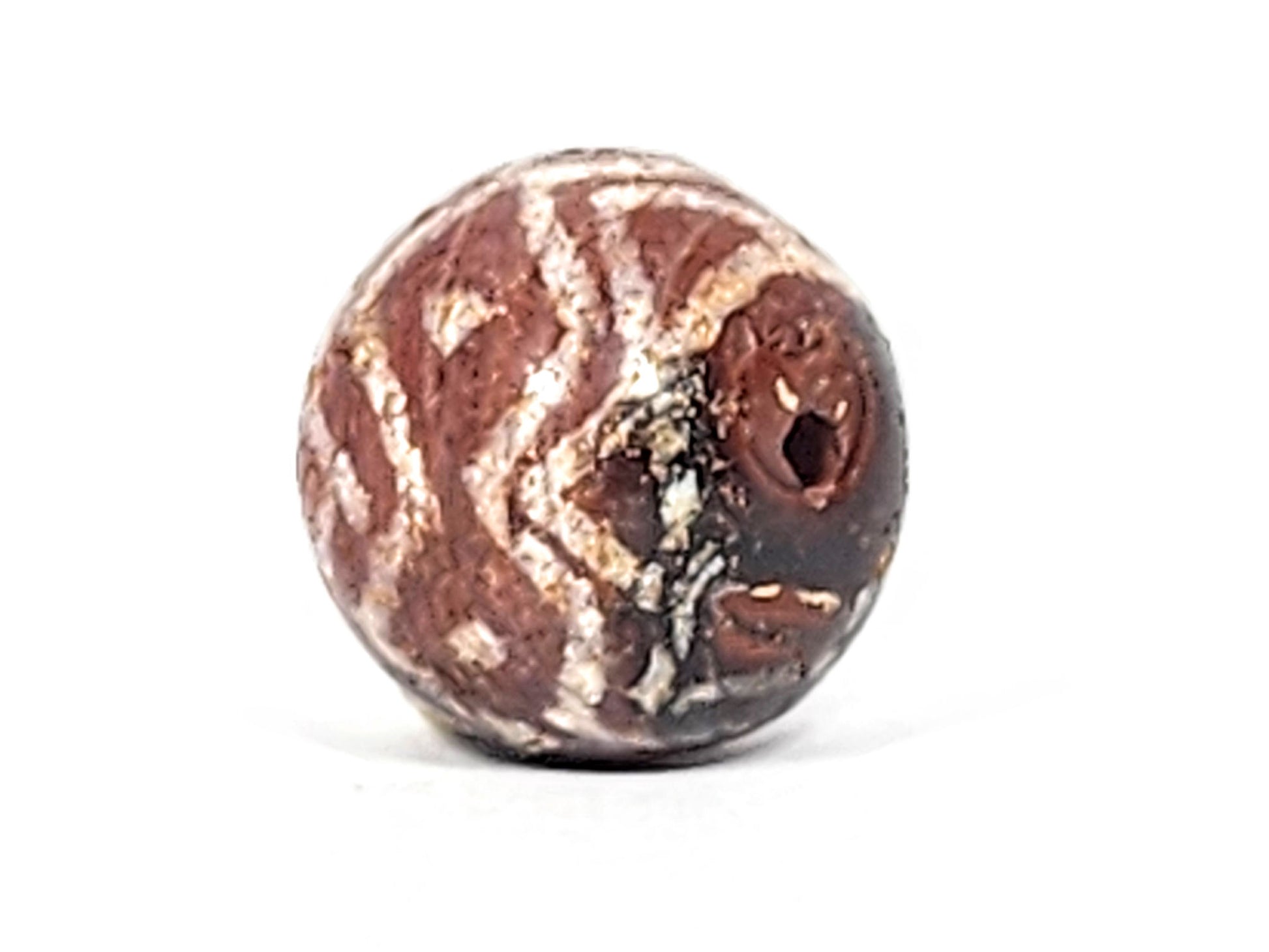 Ac-122224-TSS drill hole pole, star motif concentric ring, crossing lines, tiger stripe at outer edges, unretouched