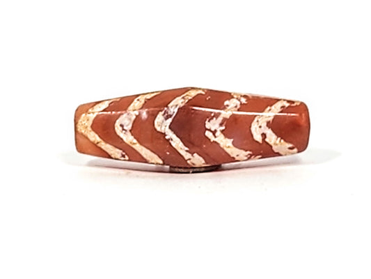 Ac-030525-5TS ancient carnelian five tiger stripe dzi, octagonal form, 31.6×11.4mm, terracotta-red, unretouched