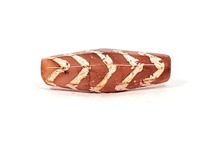 Ac-030525-5TS carnelian tiger stripe dzi second face, five chevron rows, weathered cream lines, unretouched