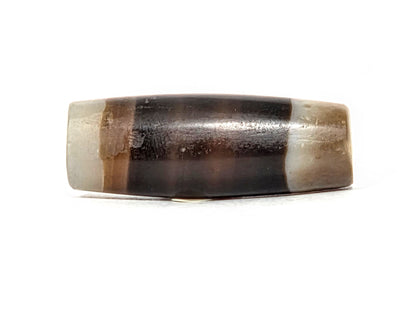 Ac-061526-1SBW, Face C, pitch-black ridge on dark body, bright highlight line, pale translucent end caps, unretouched