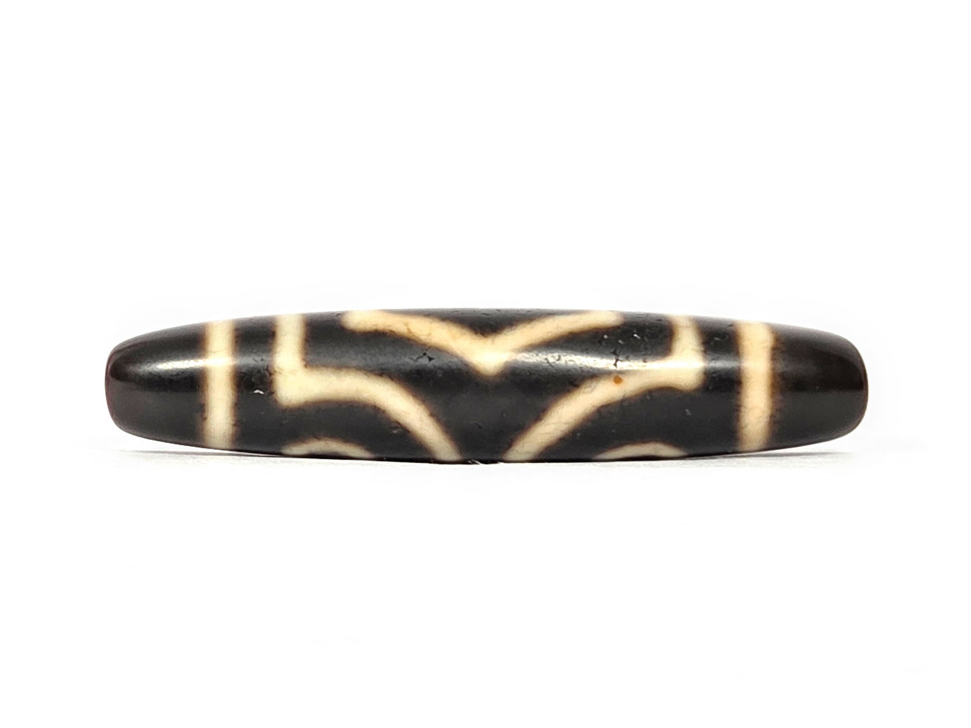 Ac-070926-THE ancient three eye dzi dark brown agate second face bracket connector motif between eye positions unretouched