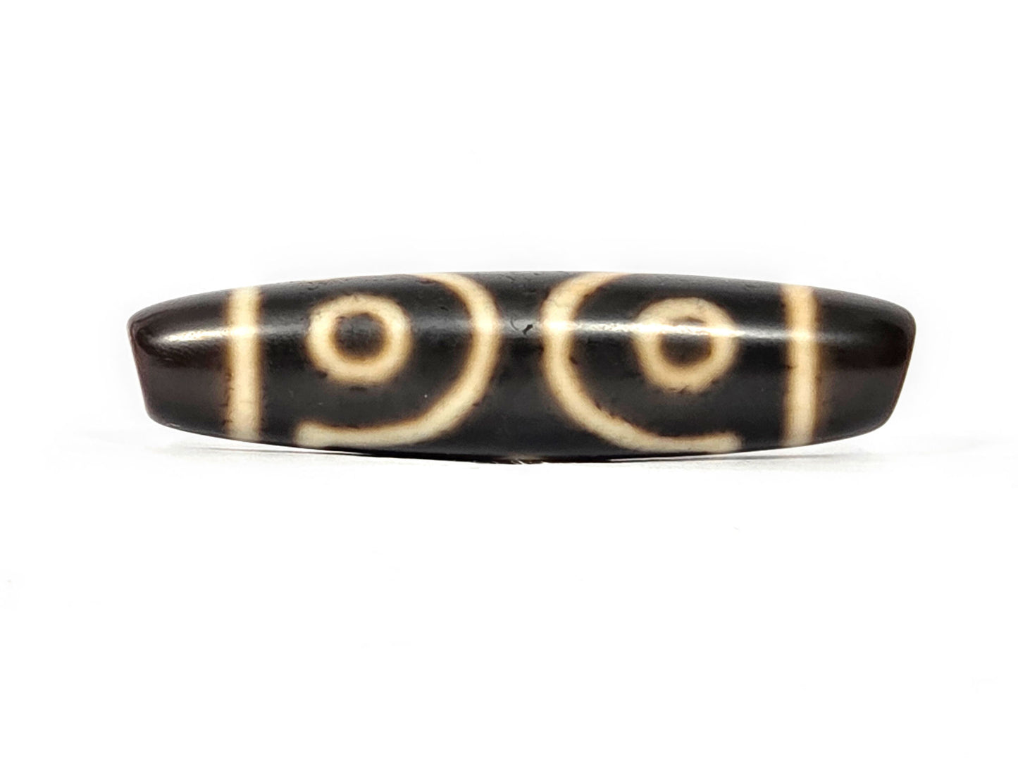 Ac-070926-THE ancient three eye dzi dark brown agate third face two eyes visible S-curve connector unretouched