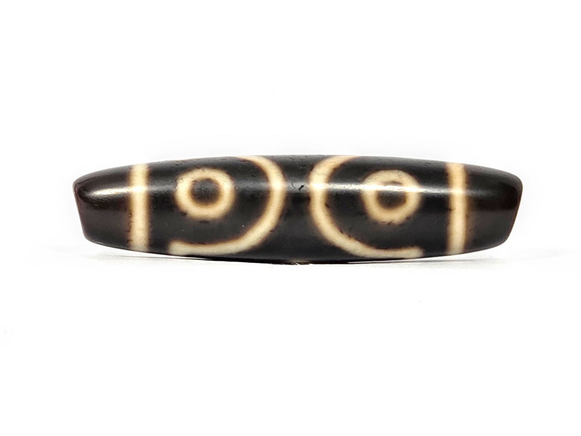 Ac-070926-THE ancient three eye dzi dark brown agate third face two eyes visible S-curve connector unretouched